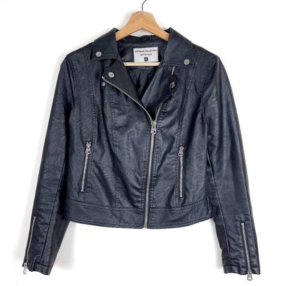 Black Leather Zipper Arms Classic Moto Jacket